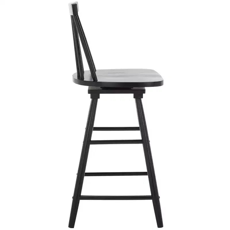 Swivel Counter Stool, Rubberwood, Armless with Back and Footrest