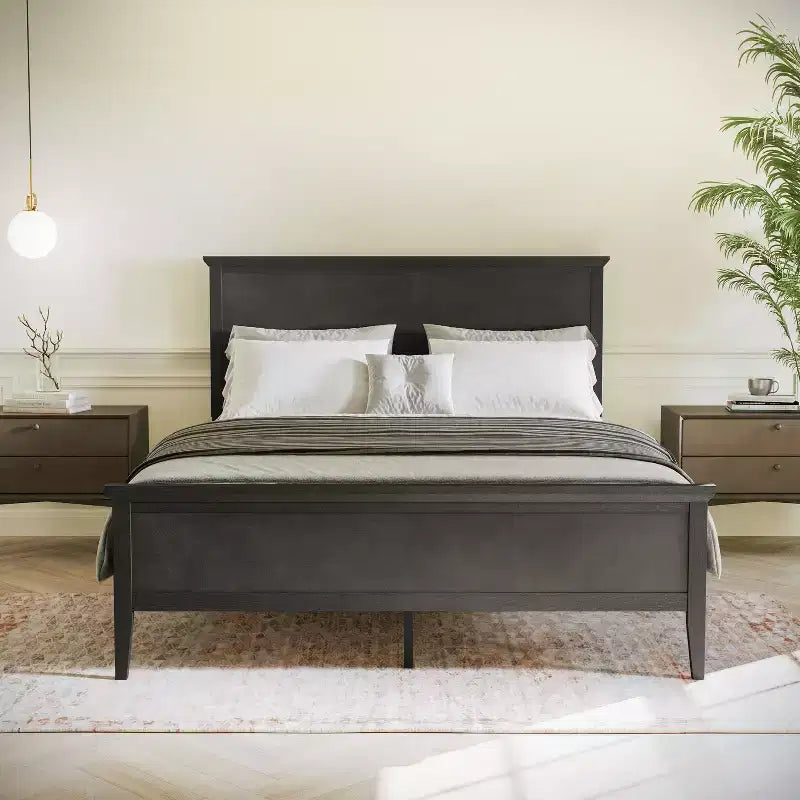Solid Wood Platform Bed Frame with Headboard, Footboard, and Slatted Bottom