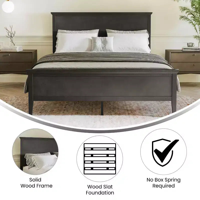 Solid Wood Platform Bed Frame with Headboard, Footboard, and Slatted Bottom