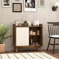 Rattan Sideboard Cabinet, Farmhouse Buffet Storage with Sliding Door and 2 Adjustable Shelves