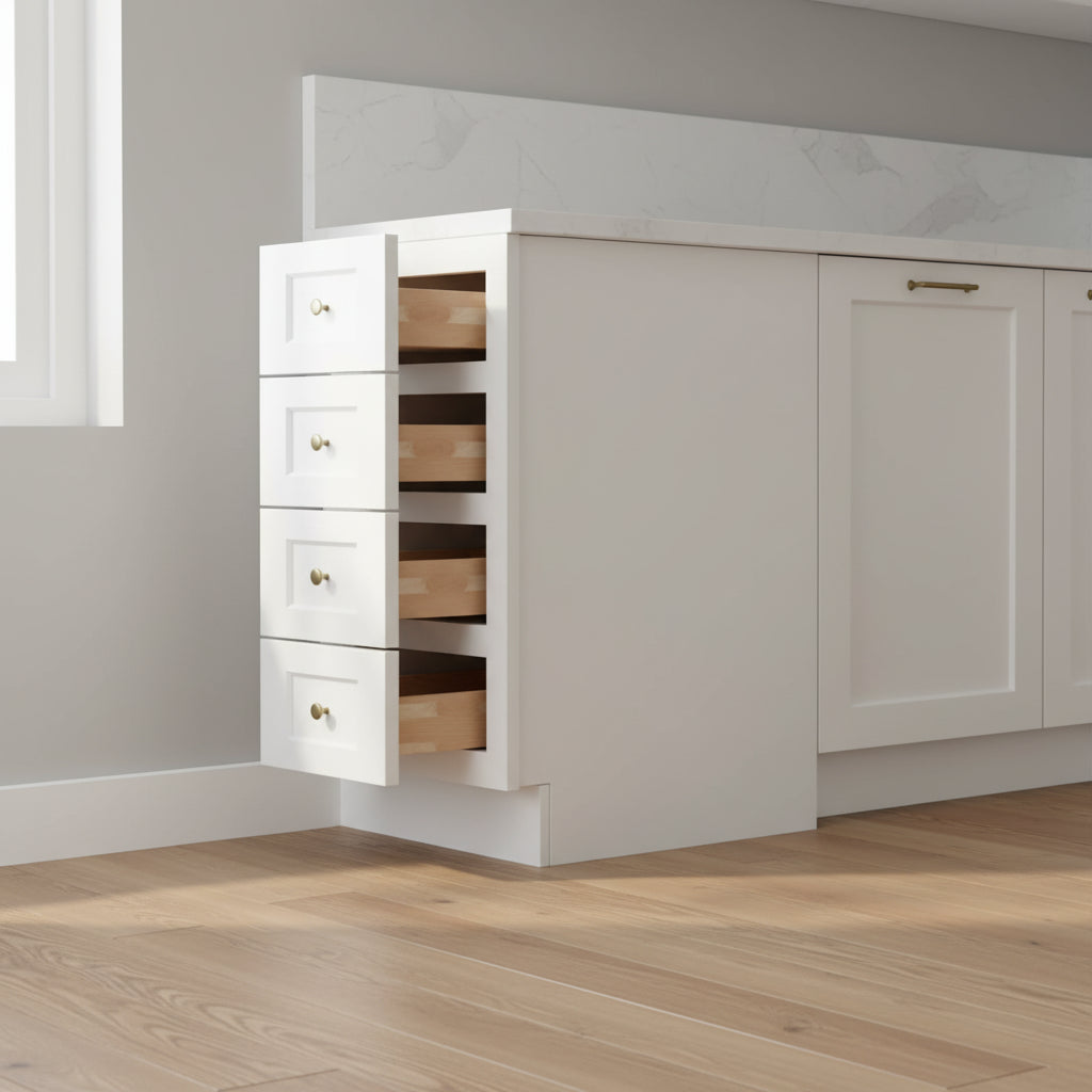 HOMLUX Easy-DIY Shaker White Ready to Assemble Drawer Base Kitchen Cabinet With 4-Drawers