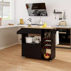 Îlot de cuisine roulant à abattants avec prise électrique, étagère à micro-ondes et rangement mobile