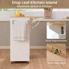 Îlot de cuisine roulant à abattants avec prise électrique, étagère à micro-ondes et rangement mobile