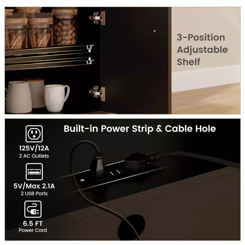 Drop Leaf Kitchen Island Cart with Power Outlet, Microwave Shelf, and Mobile Storage