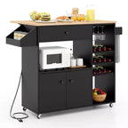 Costway Drop Leaf Kitchen Island Cart with Power Outlet Mobile Buffet Storage Cart with Microwave Shelf