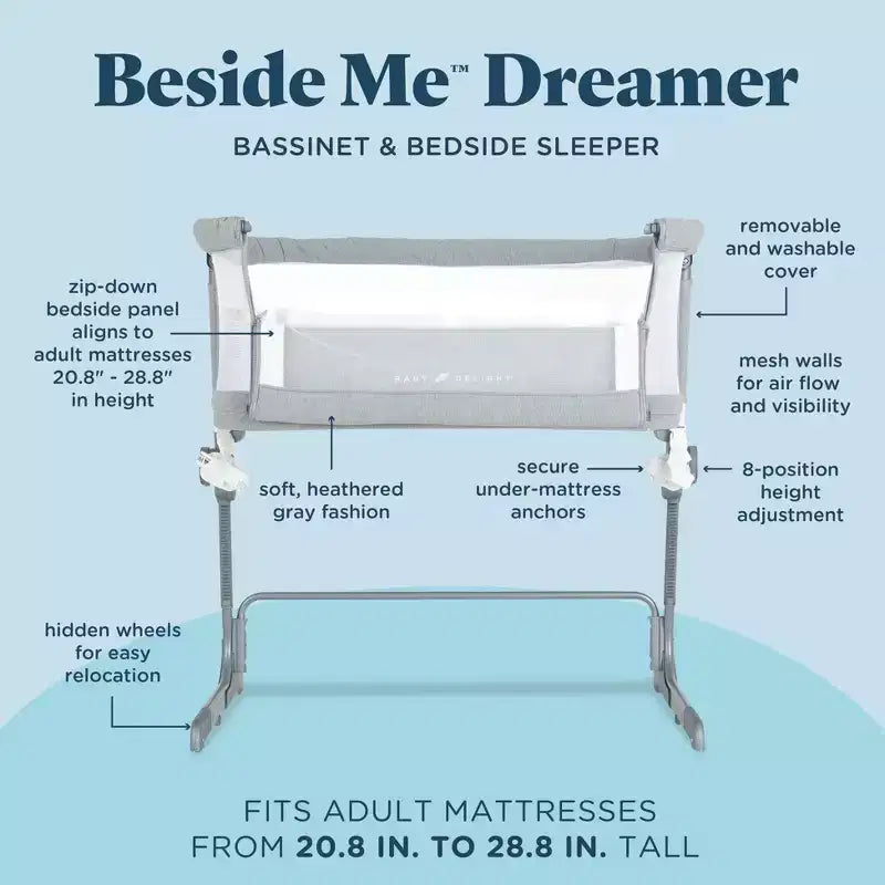 Bassinet and Bedside Sleeper with Adjustable Height, JPMA Certified