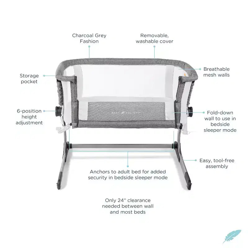Bassinet and Bedside Sleeper with Adjustable Height, JPMA Certified