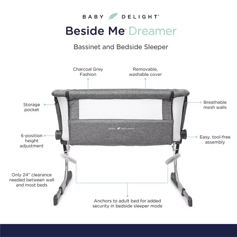 Bassinet and Bedside Sleeper with Adjustable Height, JPMA Certified