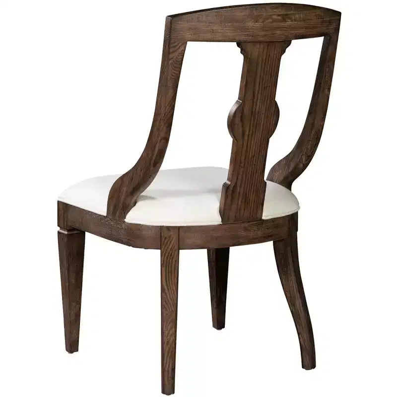 Sling Arm Dining Chair, Solid Oak, Off-White Linen Upholstery