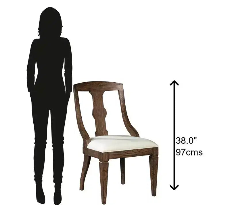 Sling Arm Dining Chair, Solid Oak, Off-White Linen Upholstery