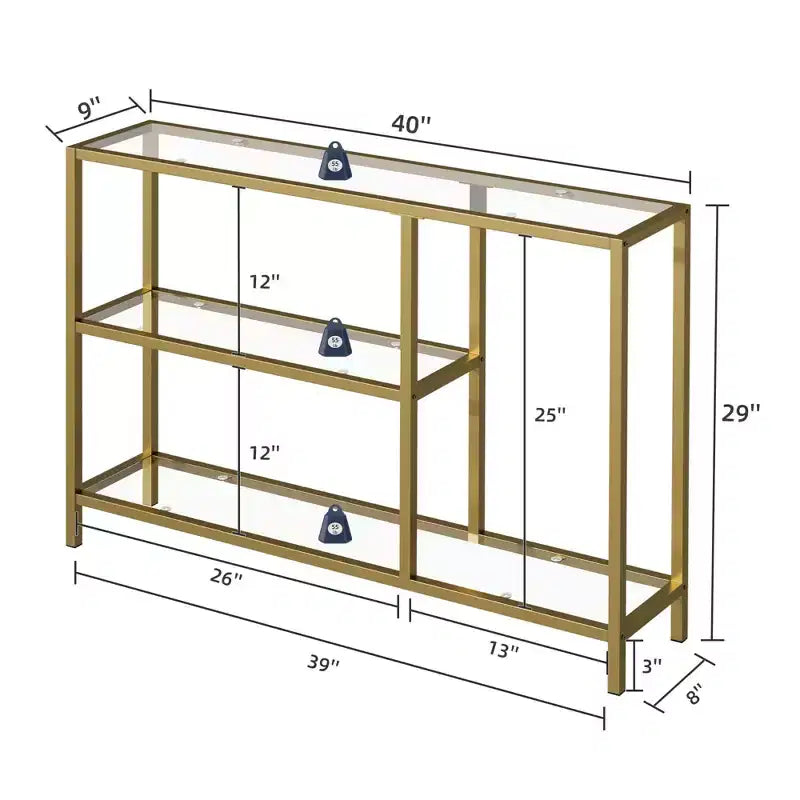 Modern Metal Narrow Console Table with Storage, Iron Frame, Tempered Glass Top