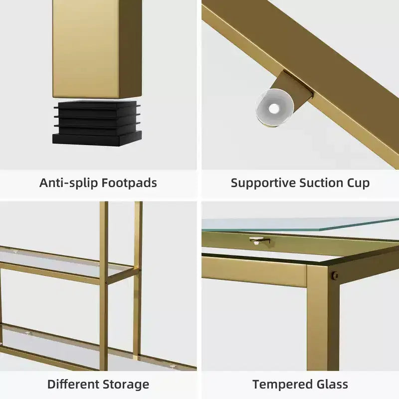 Modern Metal Narrow Console Table with Storage, Iron Frame, Tempered Glass Top