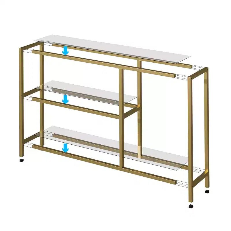 Modern Metal Narrow Console Table with Storage, Iron Frame, Tempered Glass Top