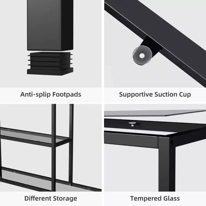 Modern Metal Narrow Console Table with Storage, Iron Frame, Tempered Glass Top