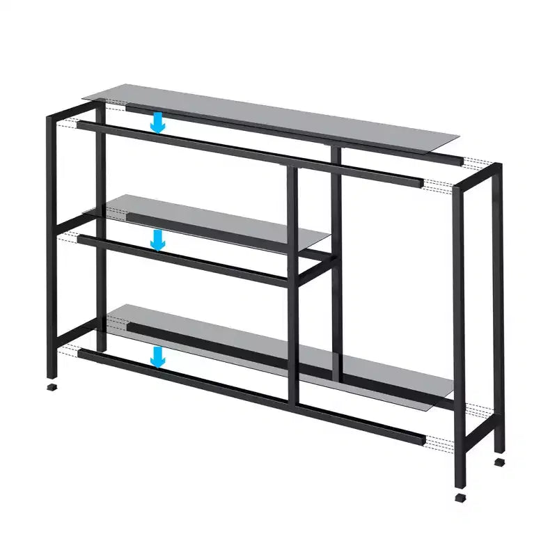 Modern Metal Narrow Console Table with Storage, Iron Frame, Tempered Glass Top