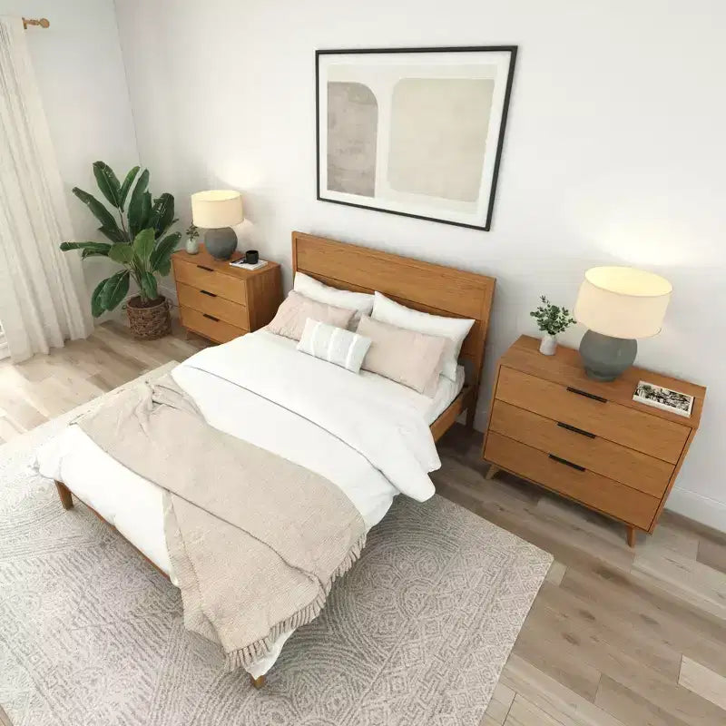 Solid Wood King Bed Frame with Panel Headboard, No Box Spring Needed