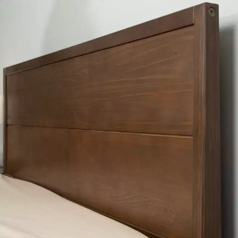 Solid Wood King Bed Frame with Panel Headboard, No Box Spring Needed