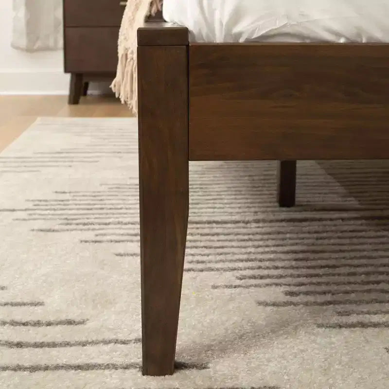 Solid Wood King Bed Frame with Panel Headboard, No Box Spring Needed