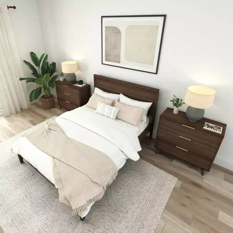 Solid Wood King Bed Frame with Panel Headboard, No Box Spring Needed