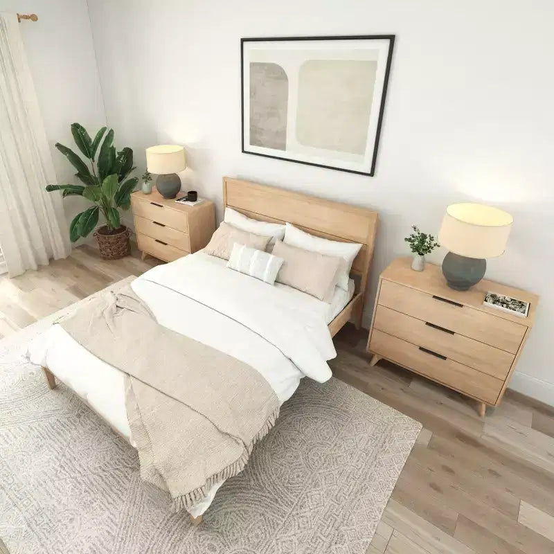 Solid Wood King Bed Frame with Panel Headboard, No Box Spring Needed