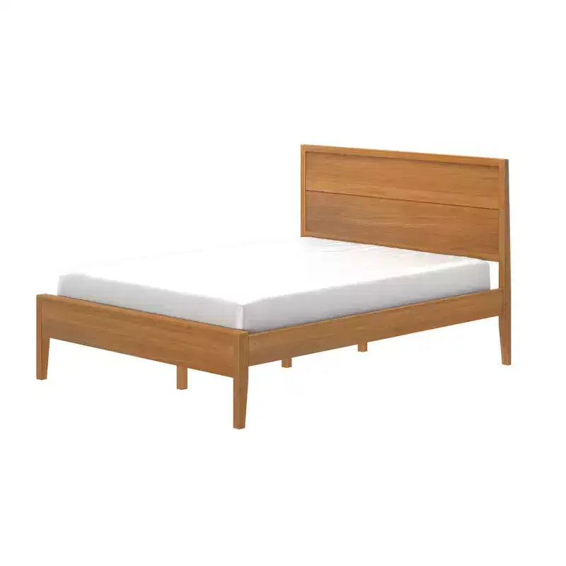 Solid Wood King Bed Frame with Panel Headboard, No Box Spring Needed