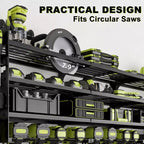 Organisateur d'outils électriques à 4 niveaux avec panneau perforé, porte-forets à 12 fentes et multiprise, noir