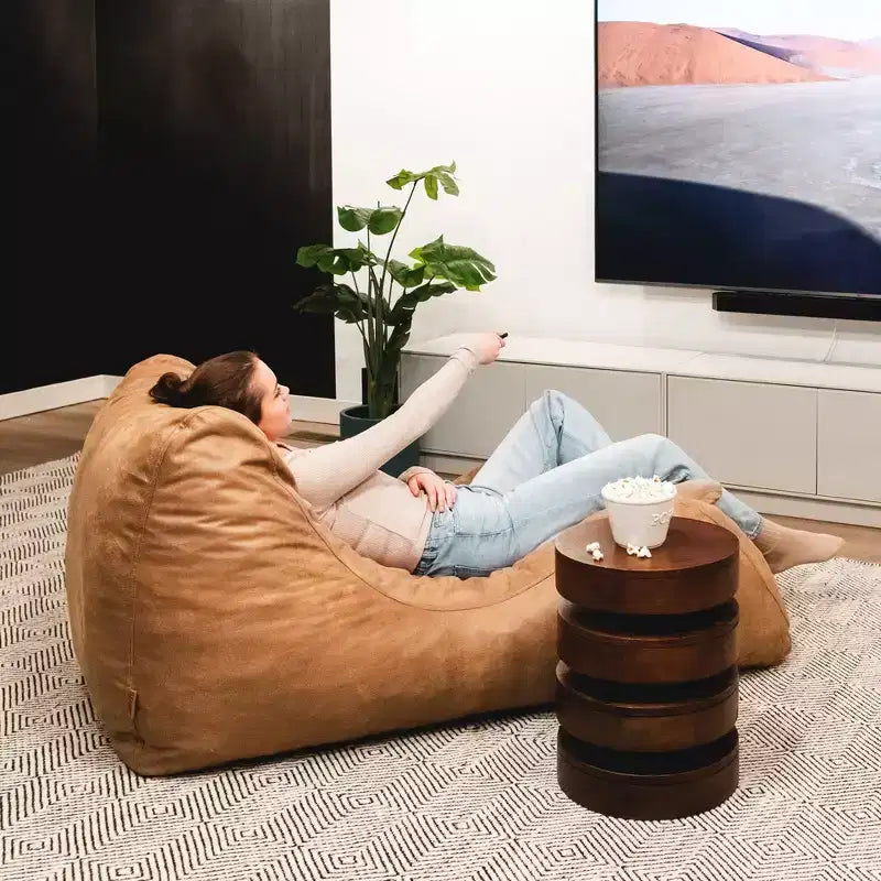 Foam Filled Lounger Bean Bag Chair, Vegan Leather or Boucle, All Ages