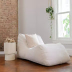 Chaise longue pouf remplie de mousse, cuir vegan ou bouclé, tout âge