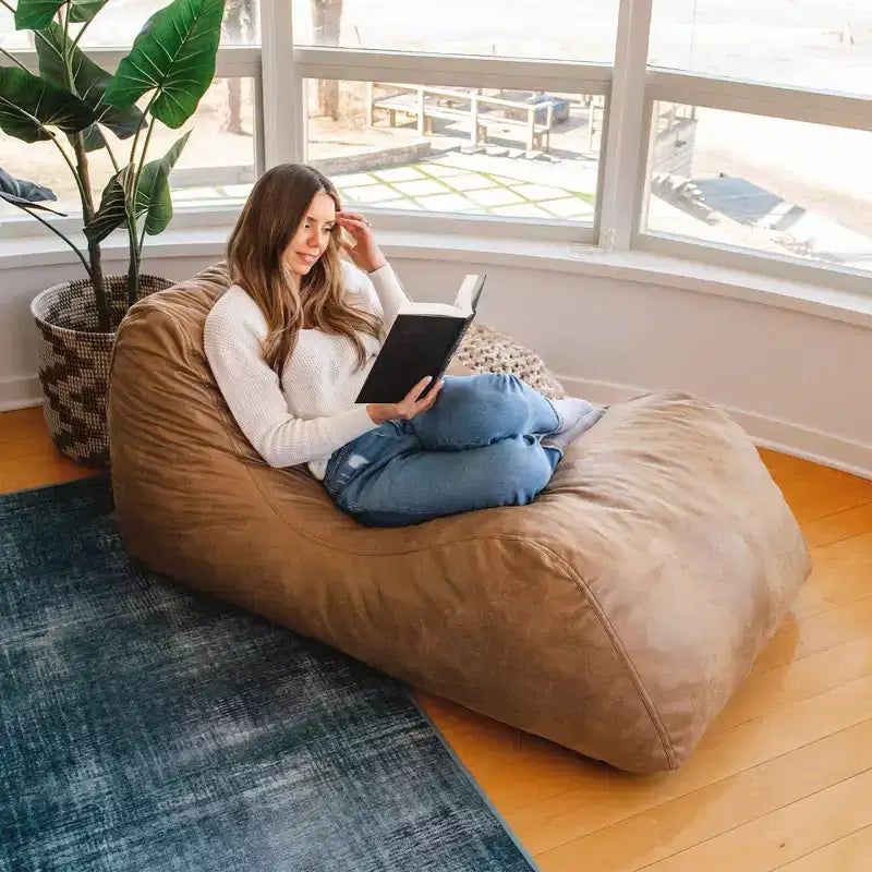 Foam Filled Lounger Bean Bag Chair, Vegan Leather or Boucle, All Ages