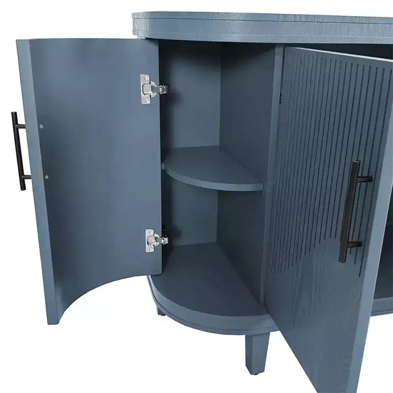 Modern Curved Sideboard 47.2-Inch Decorative Storage Cabinet Wooden Console Table Coffee Bar Cabinet with 4 Doors and Adjustable Interior Shelves
