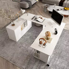 Bureau d'écriture et d'ordinateur en L relevable, Grand plateau, Blanc