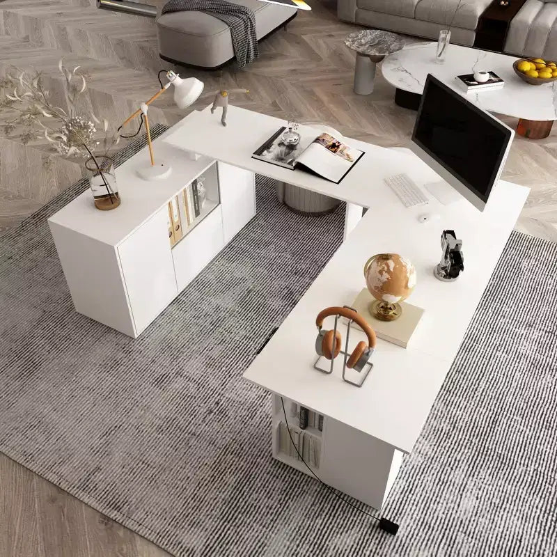 Liftable L-Shaped Writing and Computer Desk, Large Desktop, White