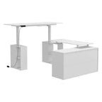 Bureau d'écriture et d'ordinateur en L relevable, Grand plateau, Blanc