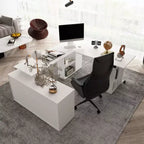 Bureau d'écriture et d'ordinateur en L relevable, Grand plateau, Blanc