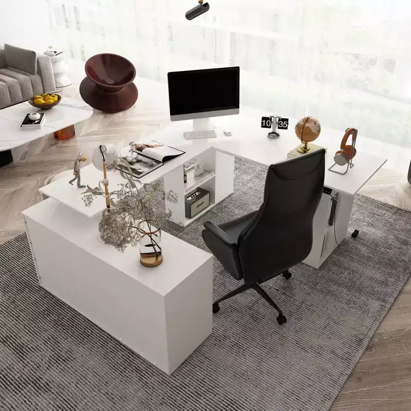 Liftable L-Shaped Writing and Computer Desk, Large Desktop, White