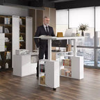 Bureau d'écriture et d'ordinateur en L relevable, Grand plateau, Blanc
