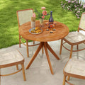 35.5" Round Patio Wood Dining Table with Slatted Tabletop and Curved Legs