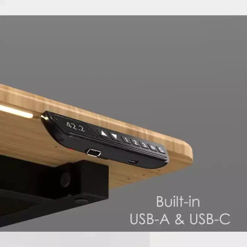 Corner Standing Desk 80x80, Black Frame with Natural Bamboo Surface