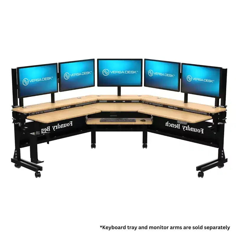 Corner Standing Desk 80x80, Black Frame with Natural Bamboo Surface
