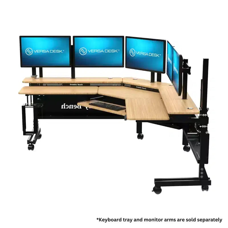 Corner Standing Desk 80x80, Black Frame with Natural Bamboo Surface