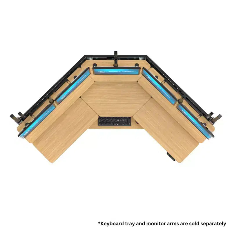 Corner Standing Desk 80x80, Black Frame with Natural Bamboo Surface