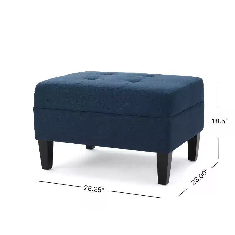 Contemporary Fabric Tufted Ottoman with Tapered Wood Legs