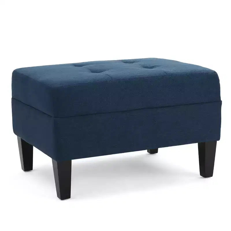 Contemporary Fabric Tufted Ottoman with Tapered Wood Legs