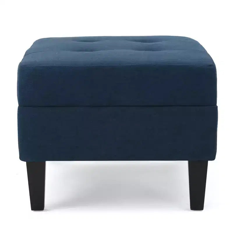 Contemporary Fabric Tufted Ottoman with Tapered Wood Legs