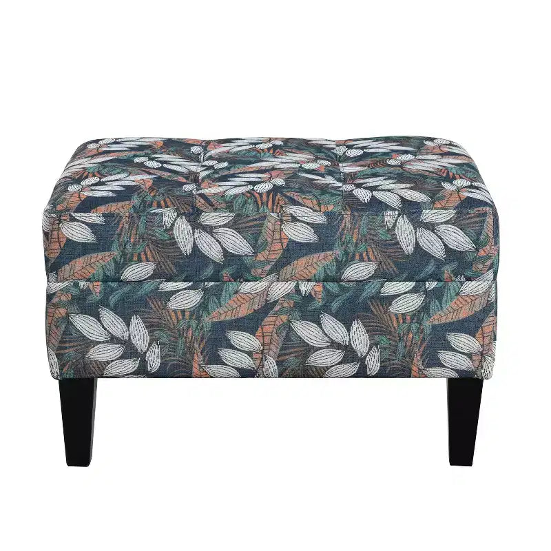 Contemporary Fabric Tufted Ottoman with Tapered Wood Legs