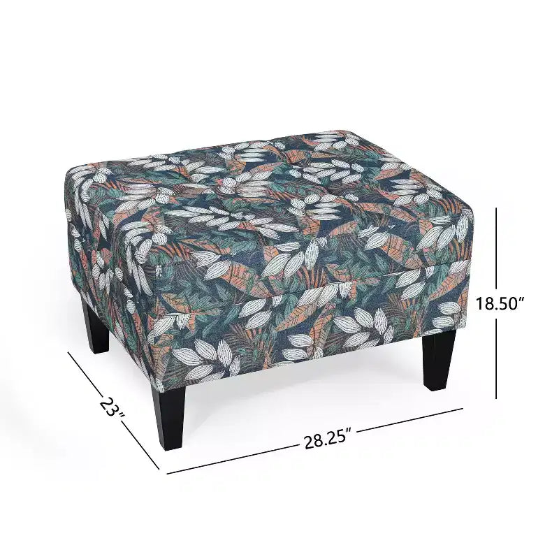 Contemporary Fabric Tufted Ottoman with Tapered Wood Legs