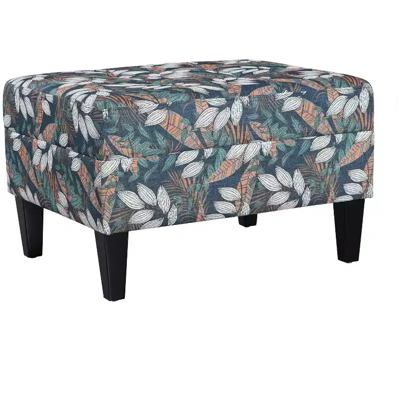 Contemporary Fabric Tufted Ottoman with Tapered Wood Legs