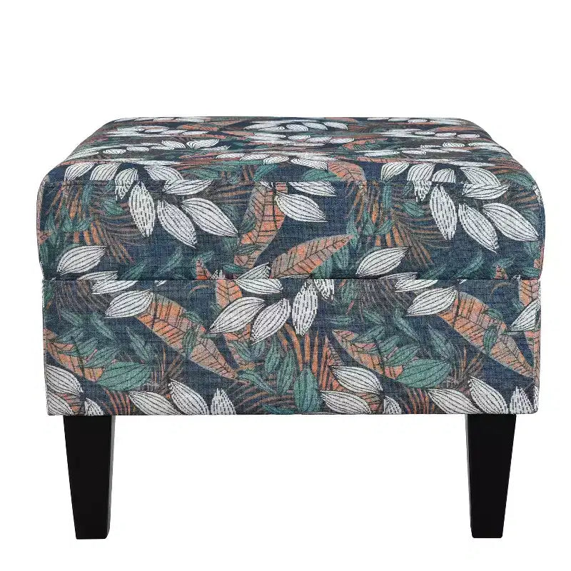 Contemporary Fabric Tufted Ottoman with Tapered Wood Legs