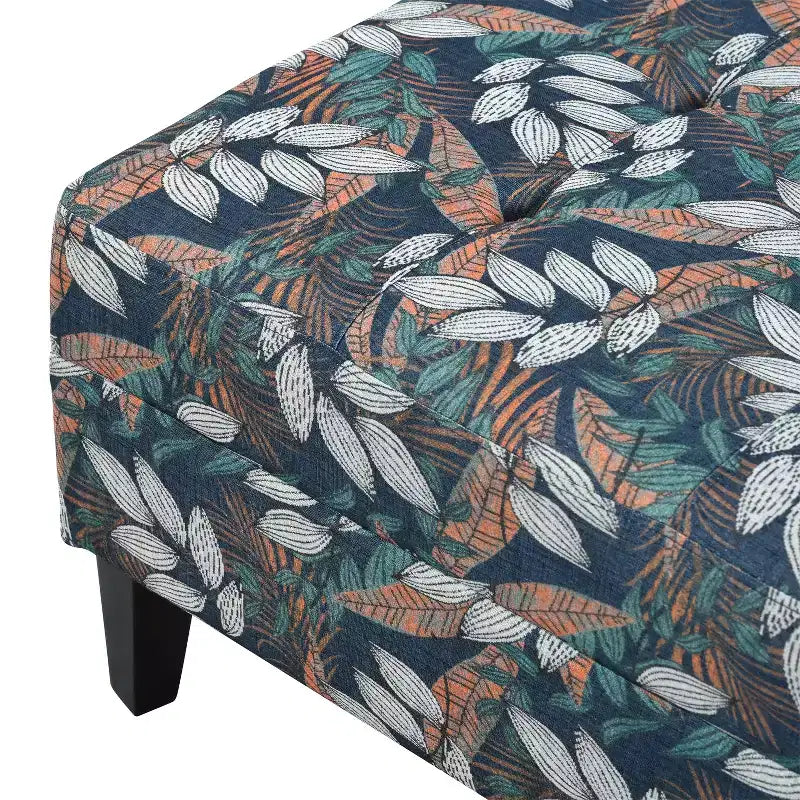 Contemporary Fabric Tufted Ottoman with Tapered Wood Legs