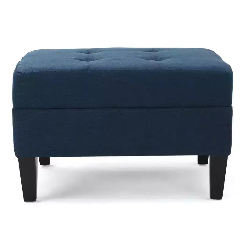 Contemporary Fabric Tufted Ottoman with Tapered Wood Legs